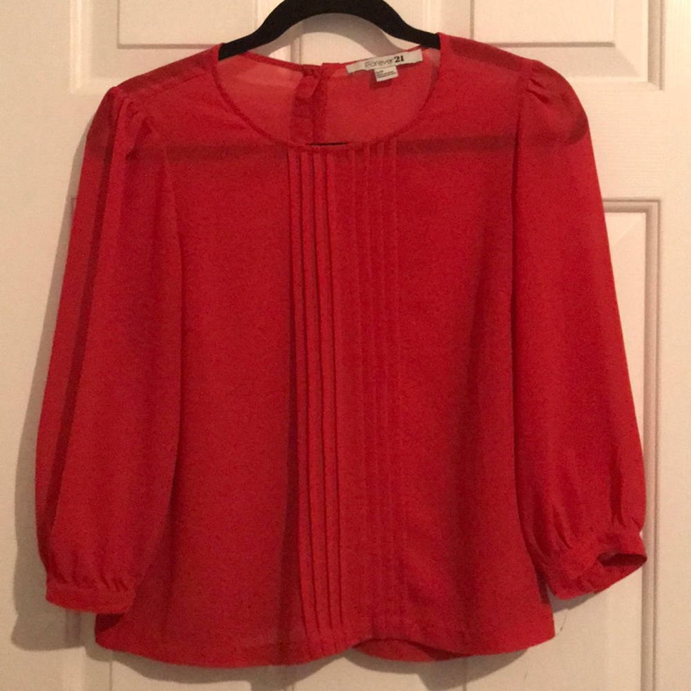 Red button up blouse
